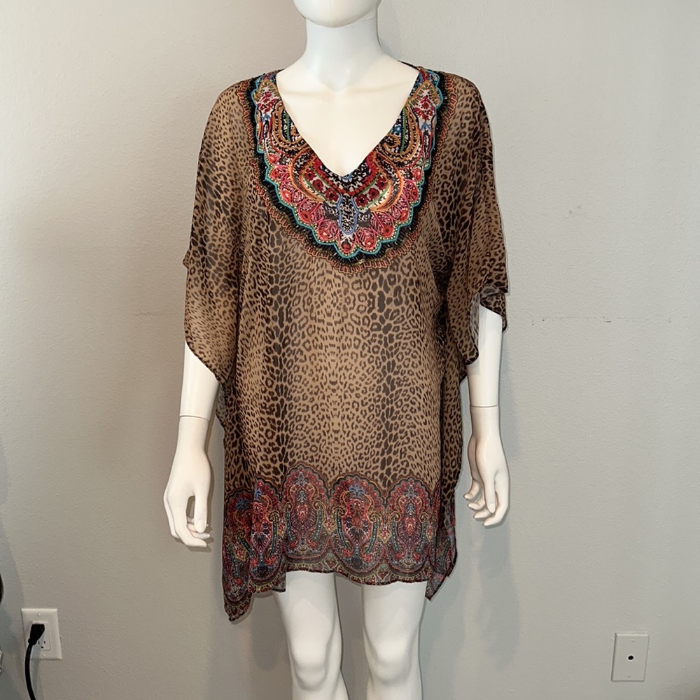 PILYQ *Raja* leopard print swim coverup tunic dress M/L - Picture 2 of 7